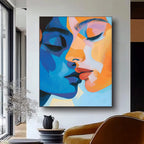 Cubist Color-Blocked Kiss Painting