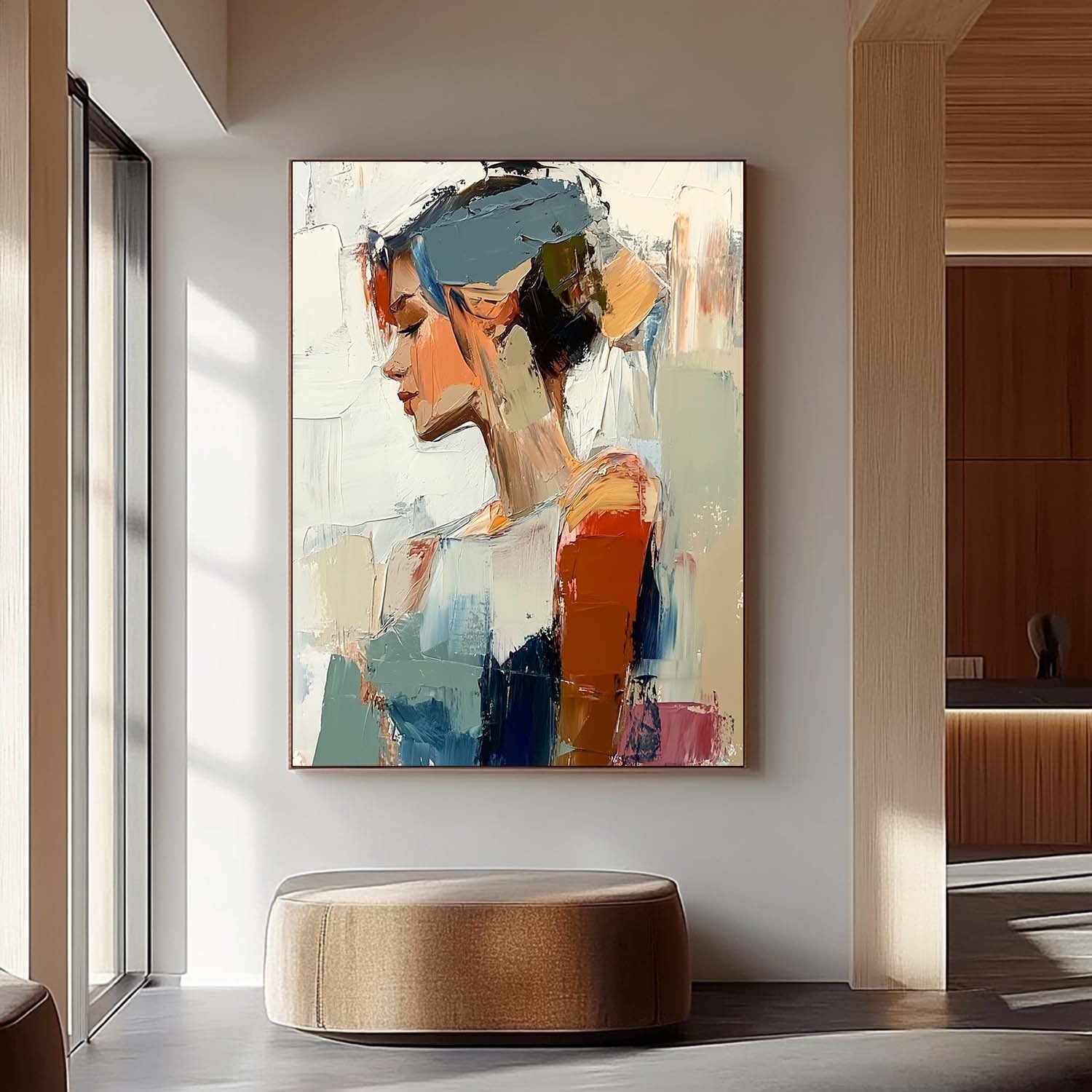 Female Profile Impasto Oil Painting Wall Decor
