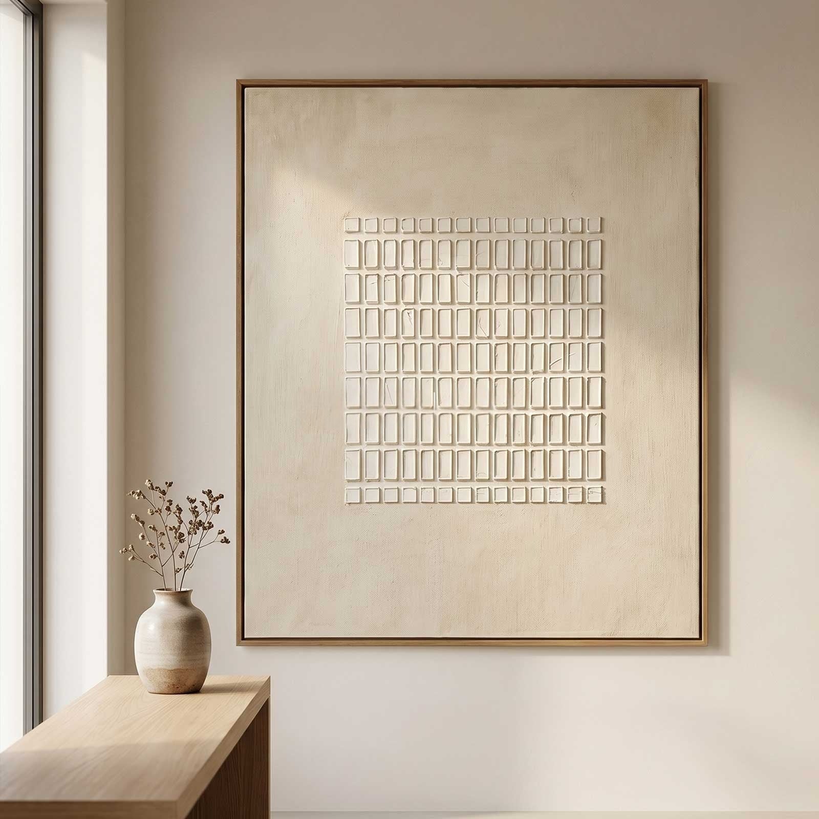 Wabi-Sabi Minimalist Neutral Grid Texture Oil Painting