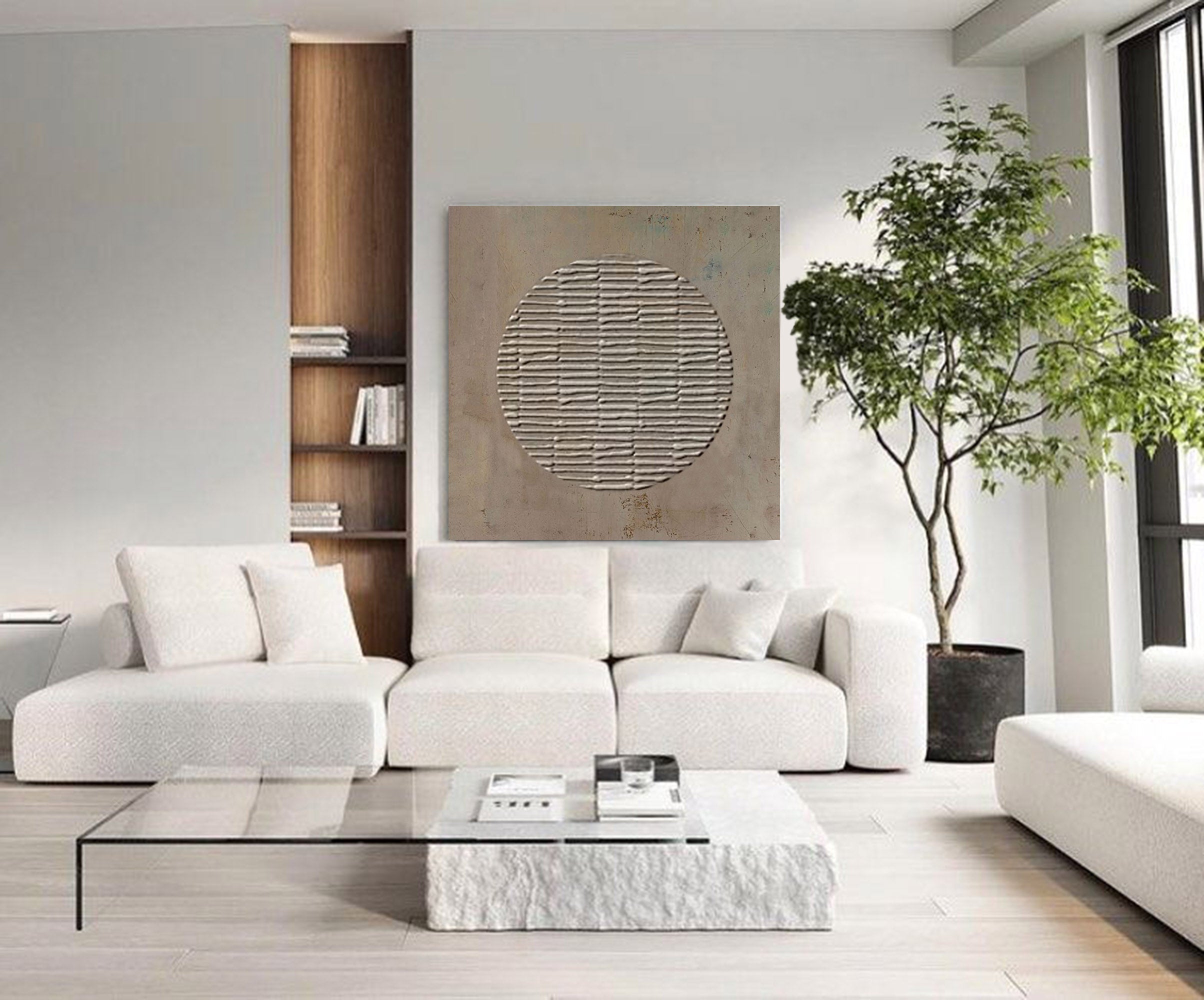 Textured Circular Relief Oil Painting