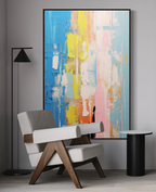 Impasto Vertical Abstract Painting Blue And Pink
