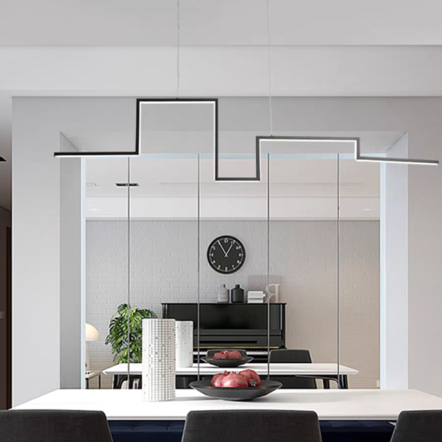 Arisha Designer Linear Metal Pendant Light, Black/Gold