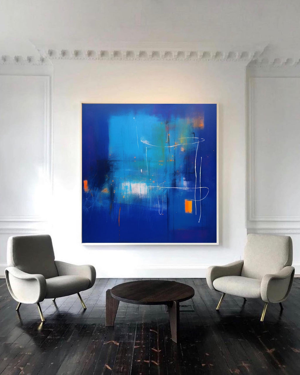 Abstract Expressionist Blue And Orange Painting