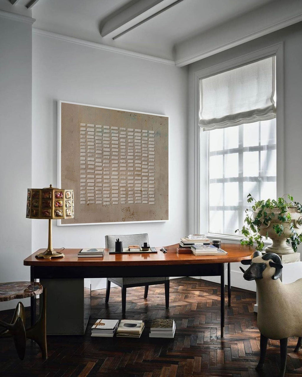 Minimalist 3D Textured Grid Painting Neutral Wall Art