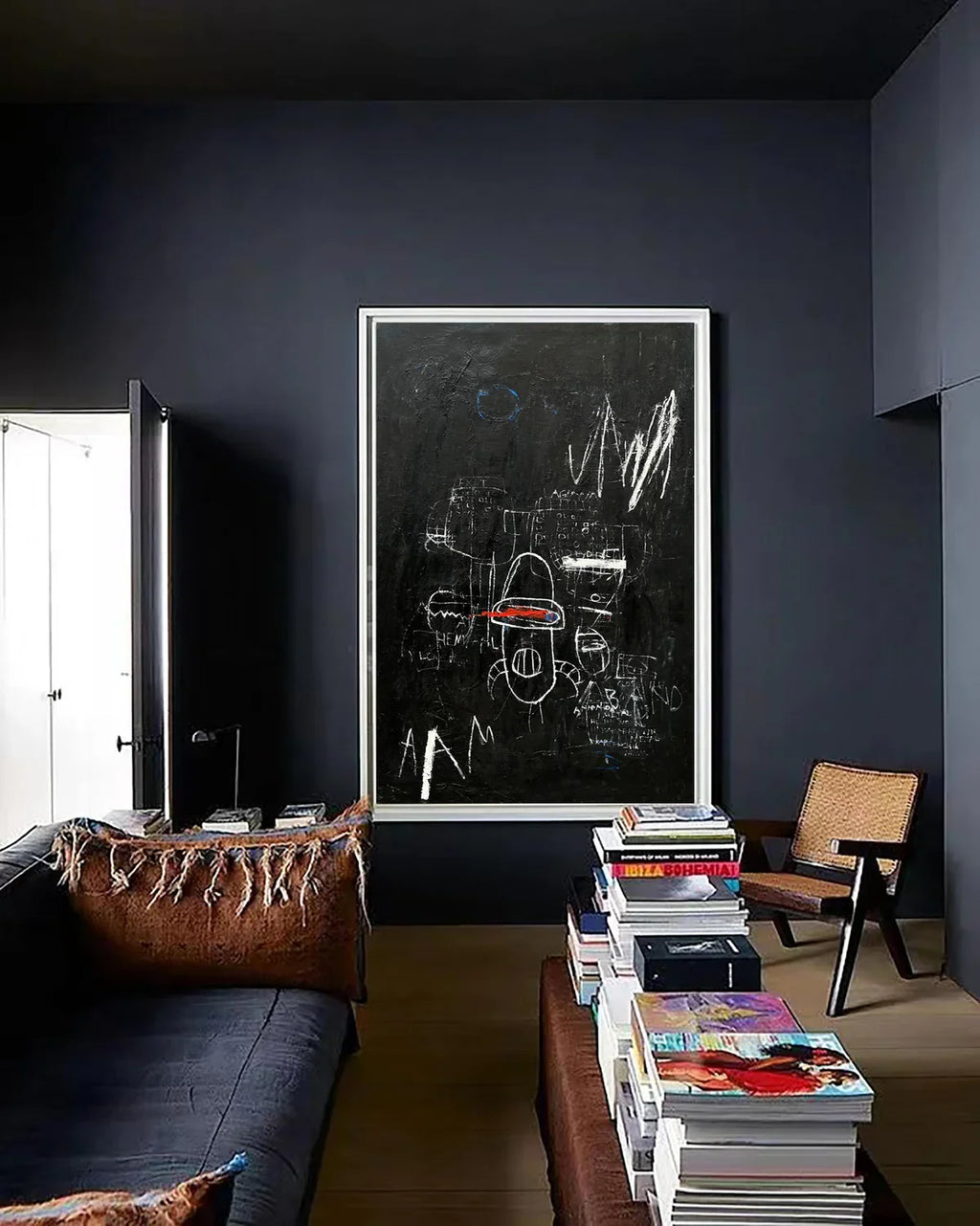 Basquiat Black Background Abstract Text Art Painting