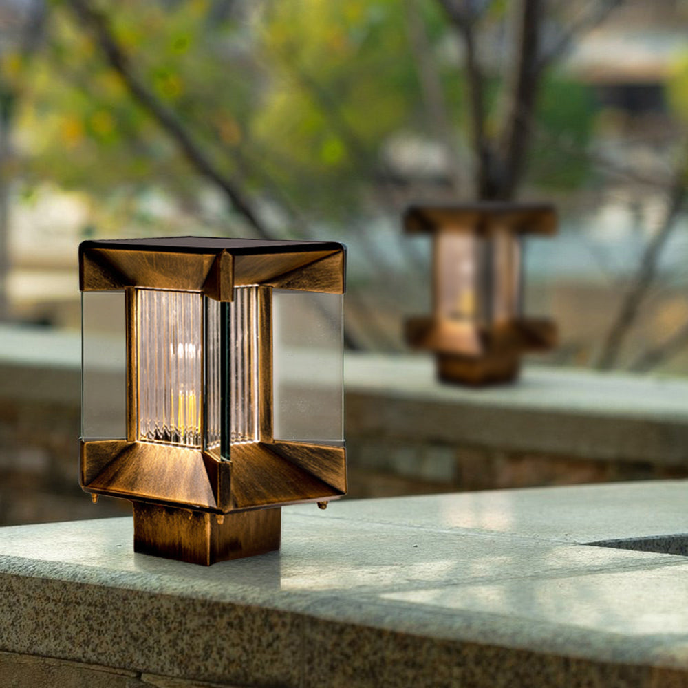 Ray Modern Rectangular Metal Glass Outdoor Lamp, Black/Black-Gold