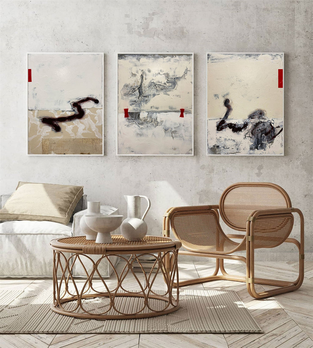 Neutral Abstract Triptych Wall Art Set