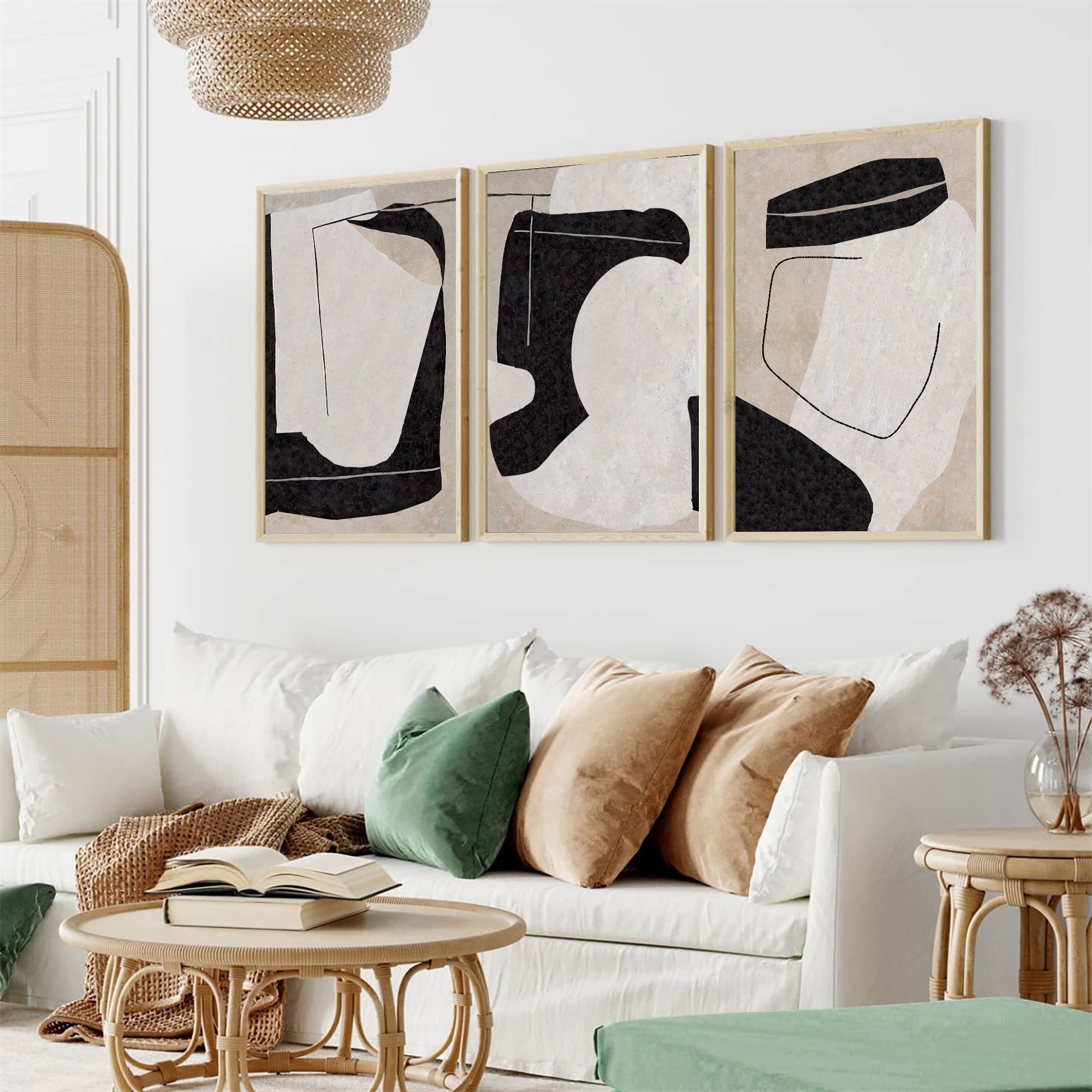 Neutral Organic Abstract Triptych Wall Art Set