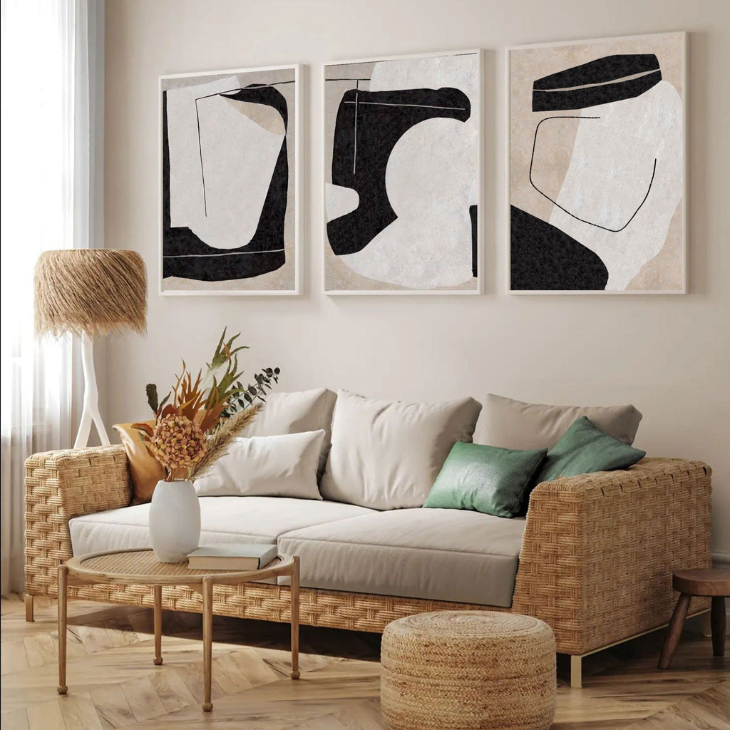 Neutral Organic Abstract Triptych Wall Art Set