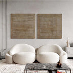 Earthy Linear Textured Relief Diptych Wall Art Set