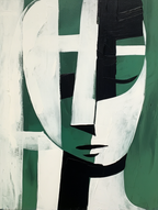 Stylized Geometric Oil Painting Textured Green Black White