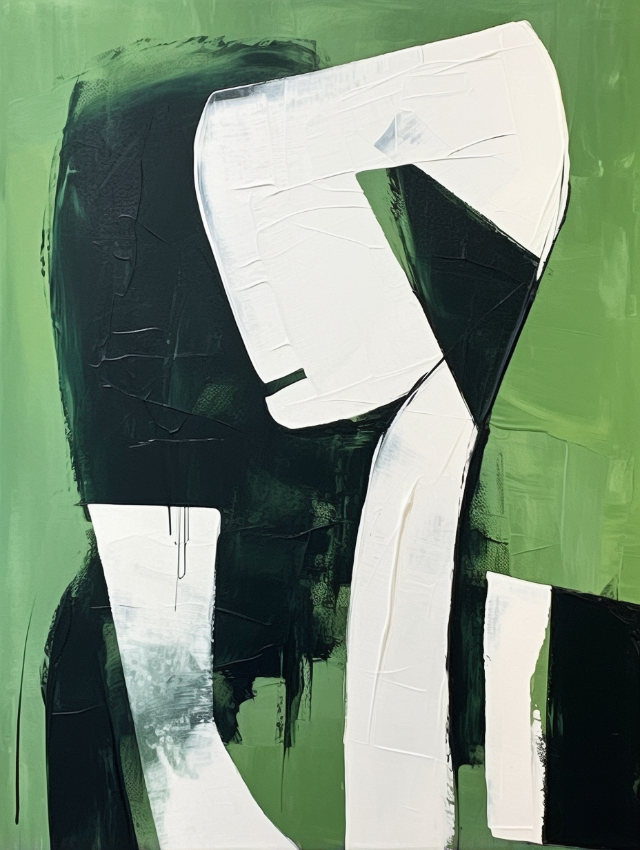 Dark Green Black White Abstract Figure Wall Art