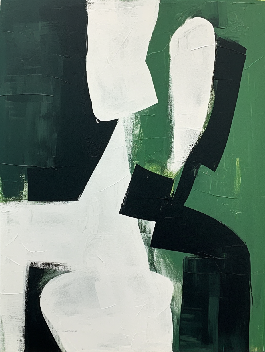 Bold Geometric Oil Painting Textured Dark Green