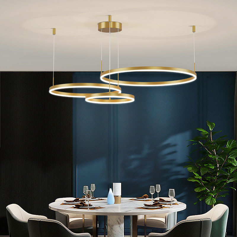Remi Pendant Light Ring Modern Metal Living Room - Cadre Gold - 20 40 60 Cm 3 Anneaux - Cool White Without Télécommande