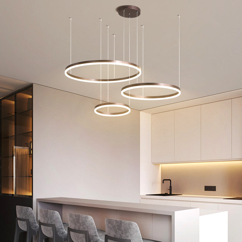 Remi Pendant Light Ring Modern Metal Living Room - Café Cadre - 20 40 60 Cm 3 Anneaux - Cool White Without Télécommande