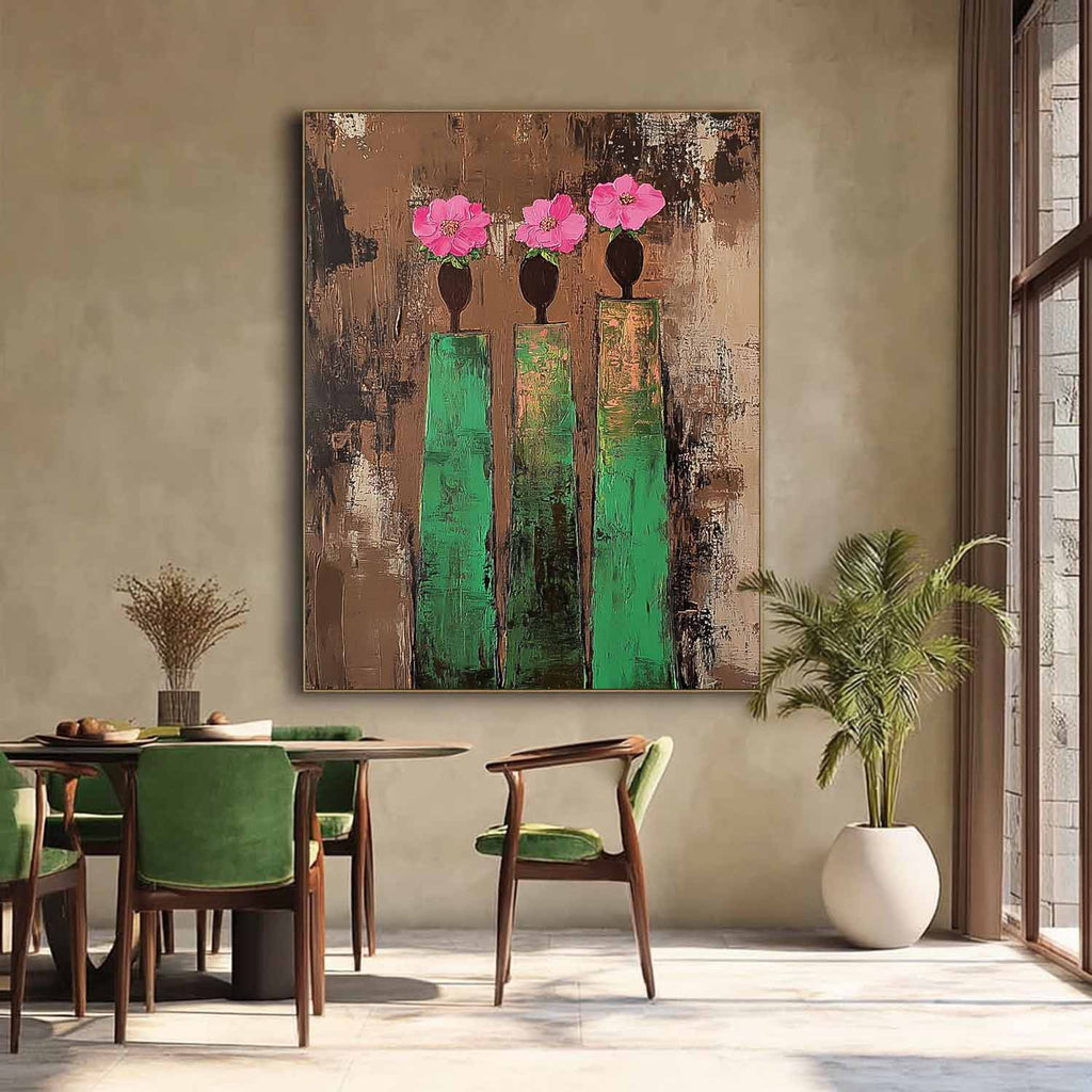 Textured Floral Green Pink Modern Wall Art