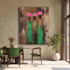 Textured Floral Green Pink Modern Wall Art