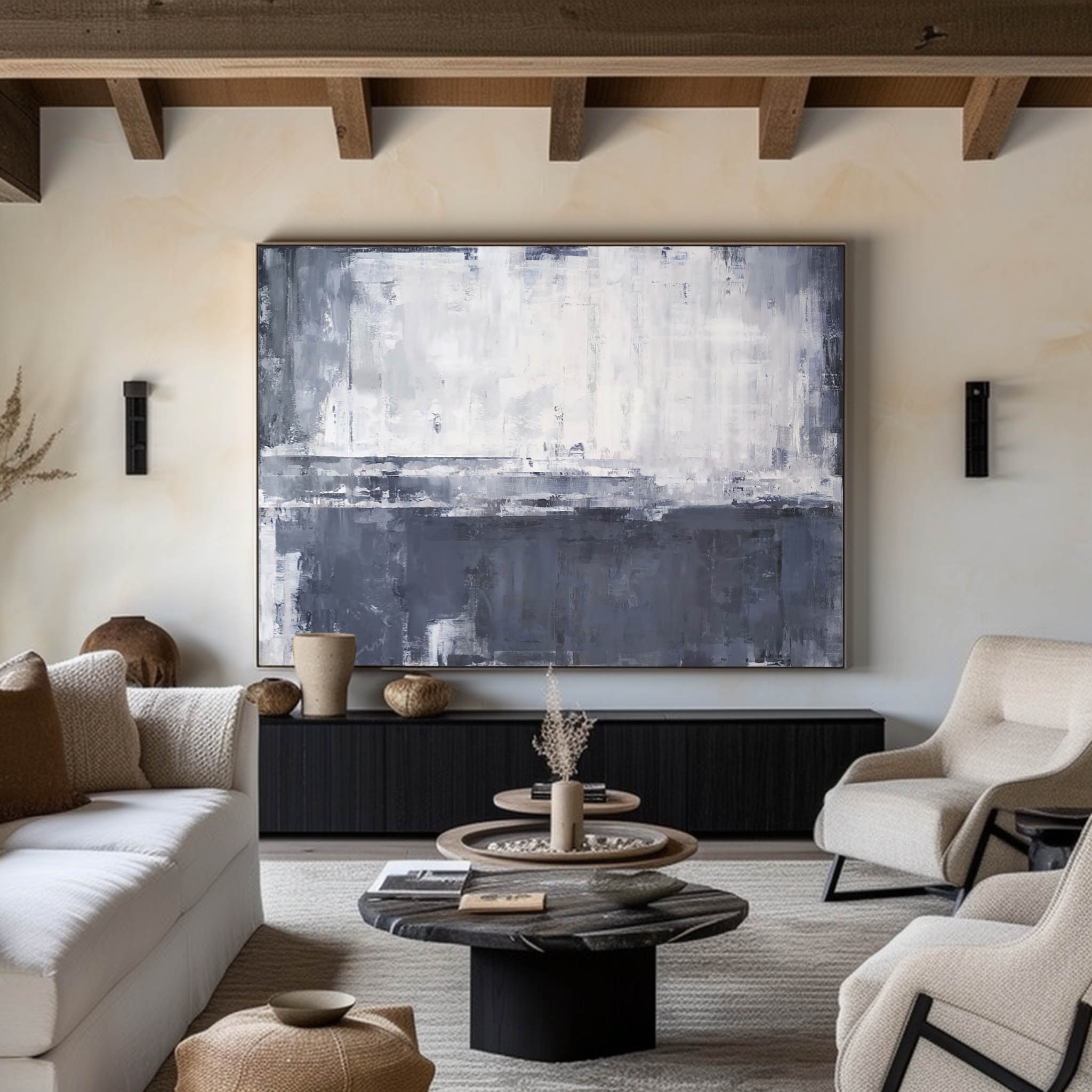 Gray White Minimalist Abstract Oil Painting