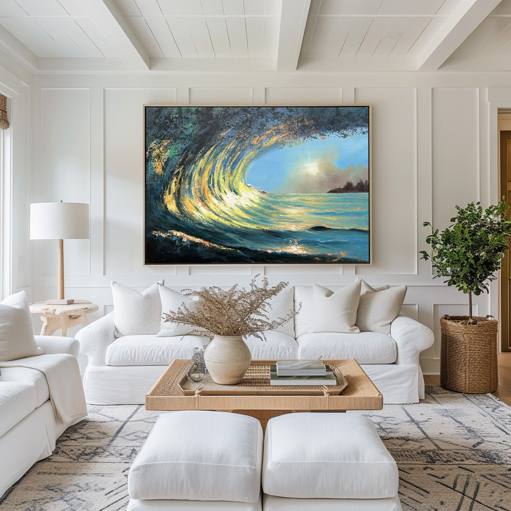 Luminous Wave Seascape Oil Painting Horizontal