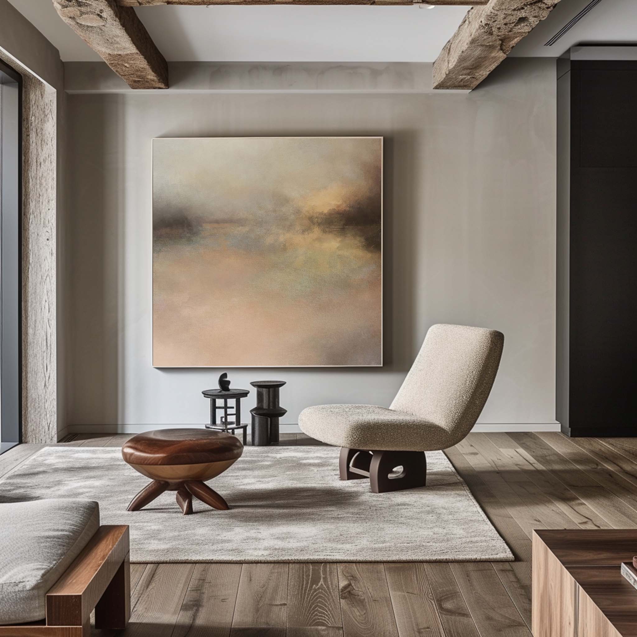 Blush Neutral Abstract Landscape Oil Painting