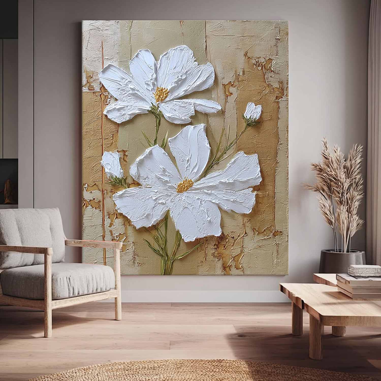 3D Impasto Floral Oil Painting Textured Wall Art