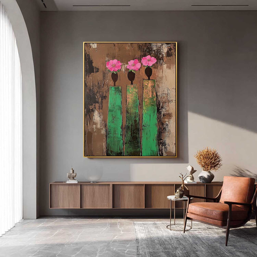 Textured Floral Green Pink Modern Wall Art
