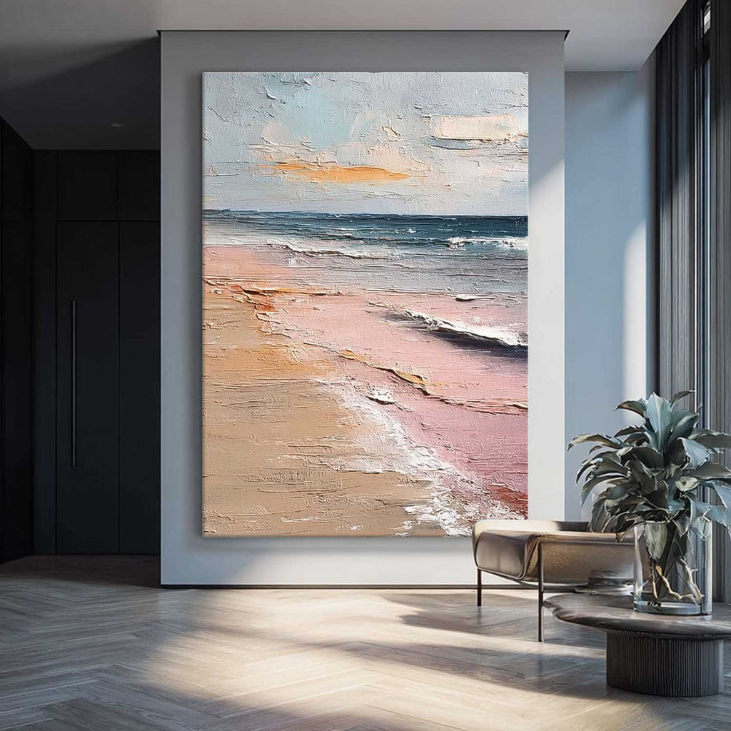 3D Pink Beach Oil Painting Coastal Landscape