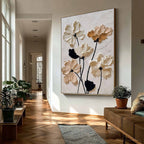 Neutral Impasto Floral Oil Painting 3D Texture