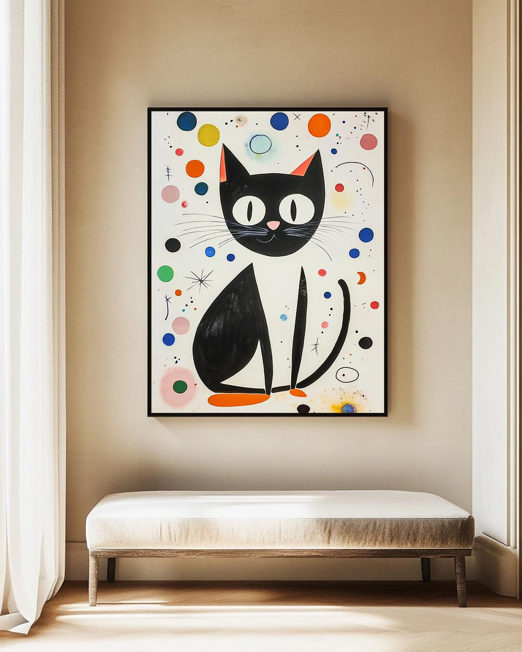 Mid-Century Modern Cat Painting Playful Polka Dot