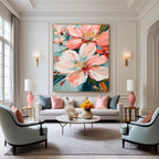 Blush Pink Floral Close Up Oil Painting Soft Teal