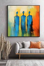 Three Blue Figures Modern Minimalist Wall Art