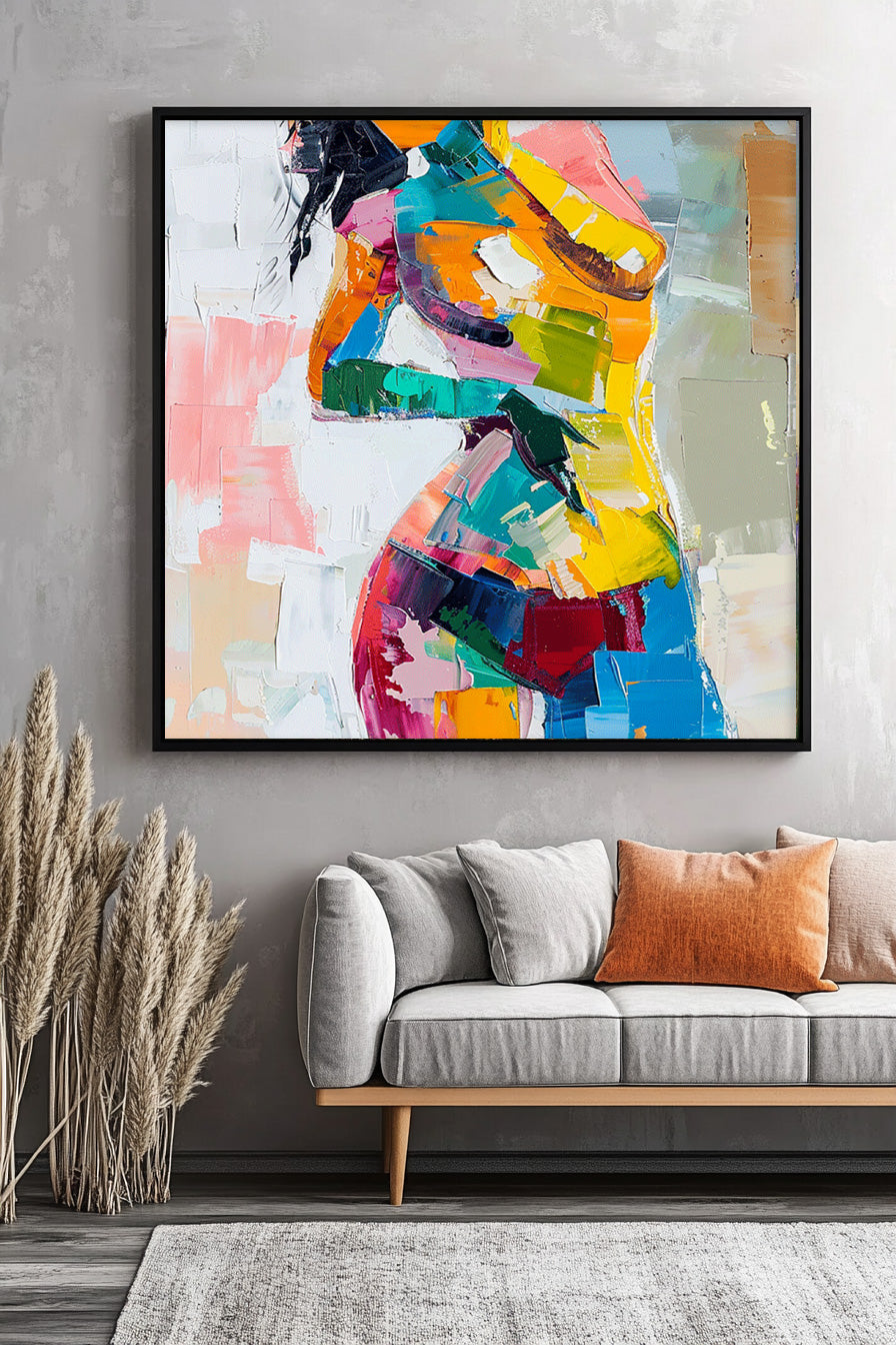 Vibrant Cubist Impasto Female Figure Painting