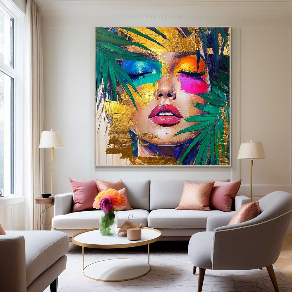 Vibrant Tropical Woman Portrait Gold Leaf