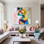 Vibrant Cubist Impasto Female Figure Painting