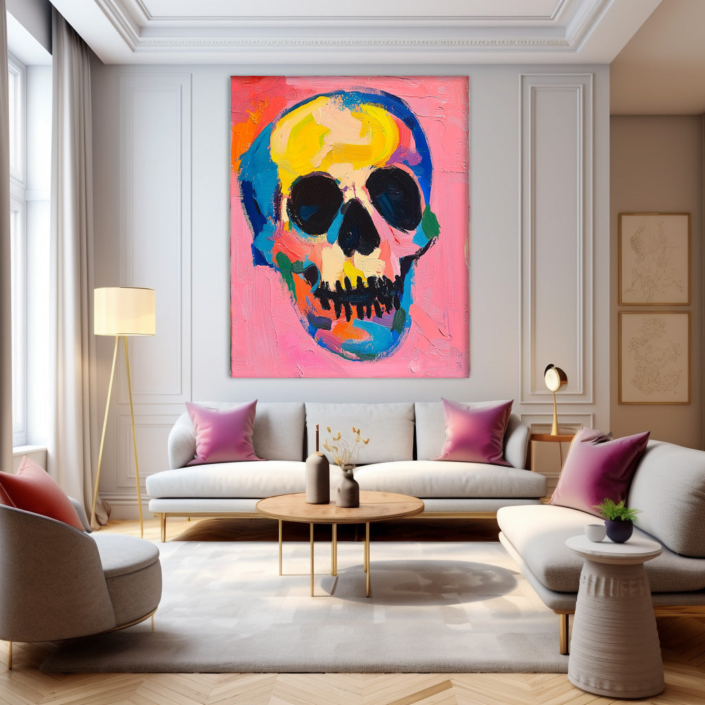 Pop Art Skull Painting Vibrant Modern Wall Art Bold