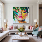 Serene Tropical Woman Portrait Gold Leaf Oil Painting