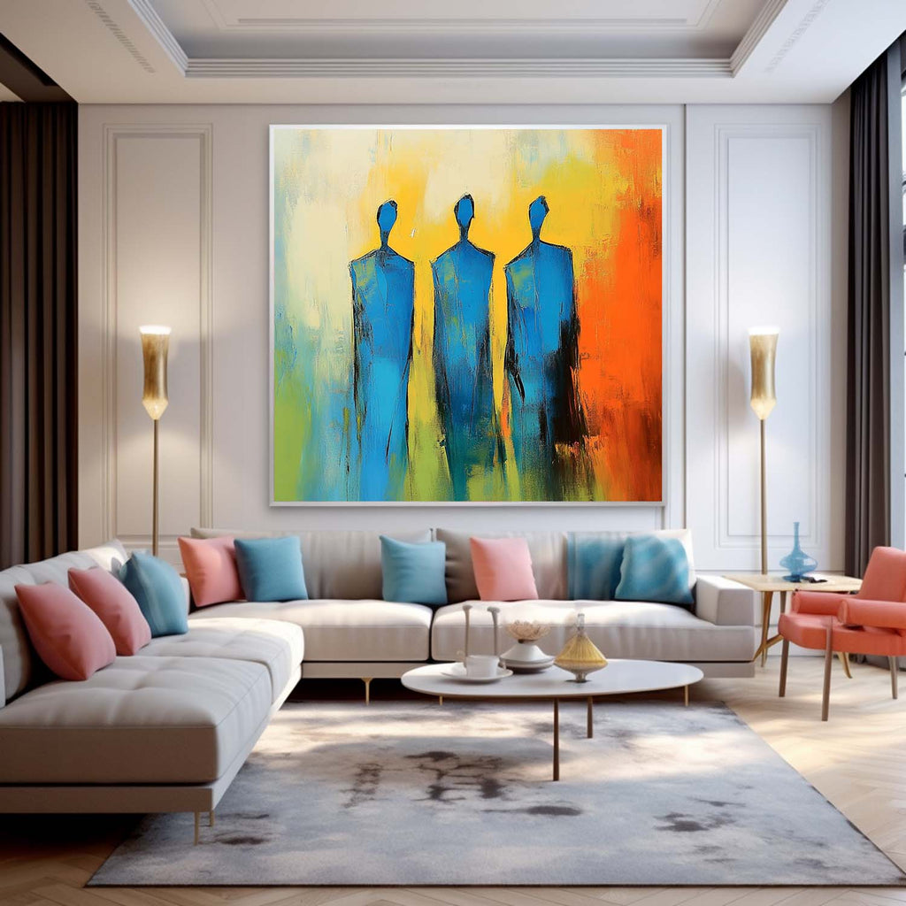 Three Blue Figures Modern Minimalist Wall Art