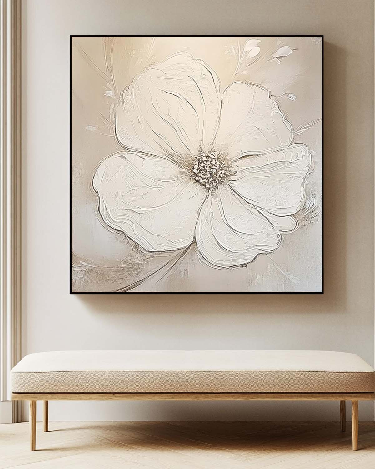 Textured Neutral Floral Painting Serene