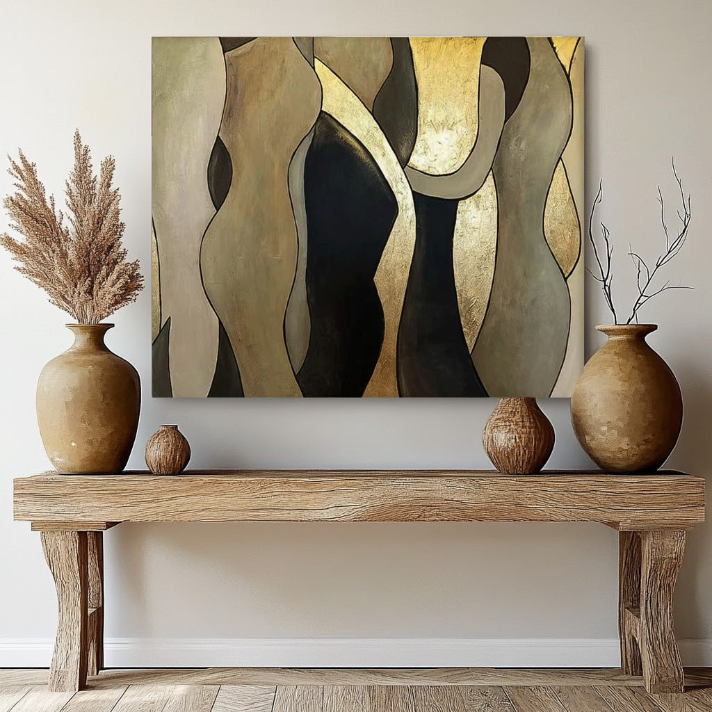 Gilded Biomorphic Abstract Painting Luxurious