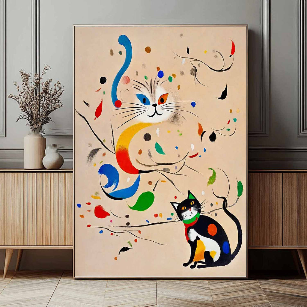 Surrealist Cat Painting Whimsical Modern Wall Art