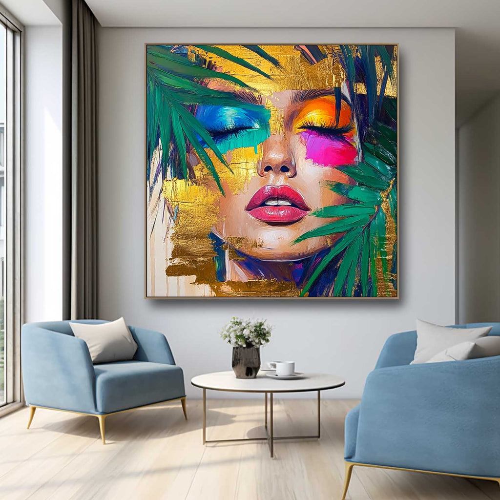 Vibrant Tropical Woman Portrait Gold Leaf
