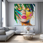 Serene Tropical Woman Portrait Gold Leaf Oil Painting
