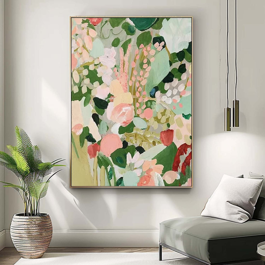 Soft Pastel Floral Field Oil Painting Modern
