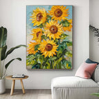 Vibrant Impasto Sunflower Oil Painting Yellow Floral