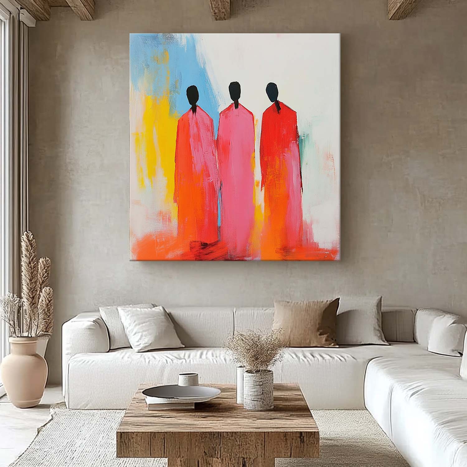 Abstract Three Figures In Pink And Orange Robes