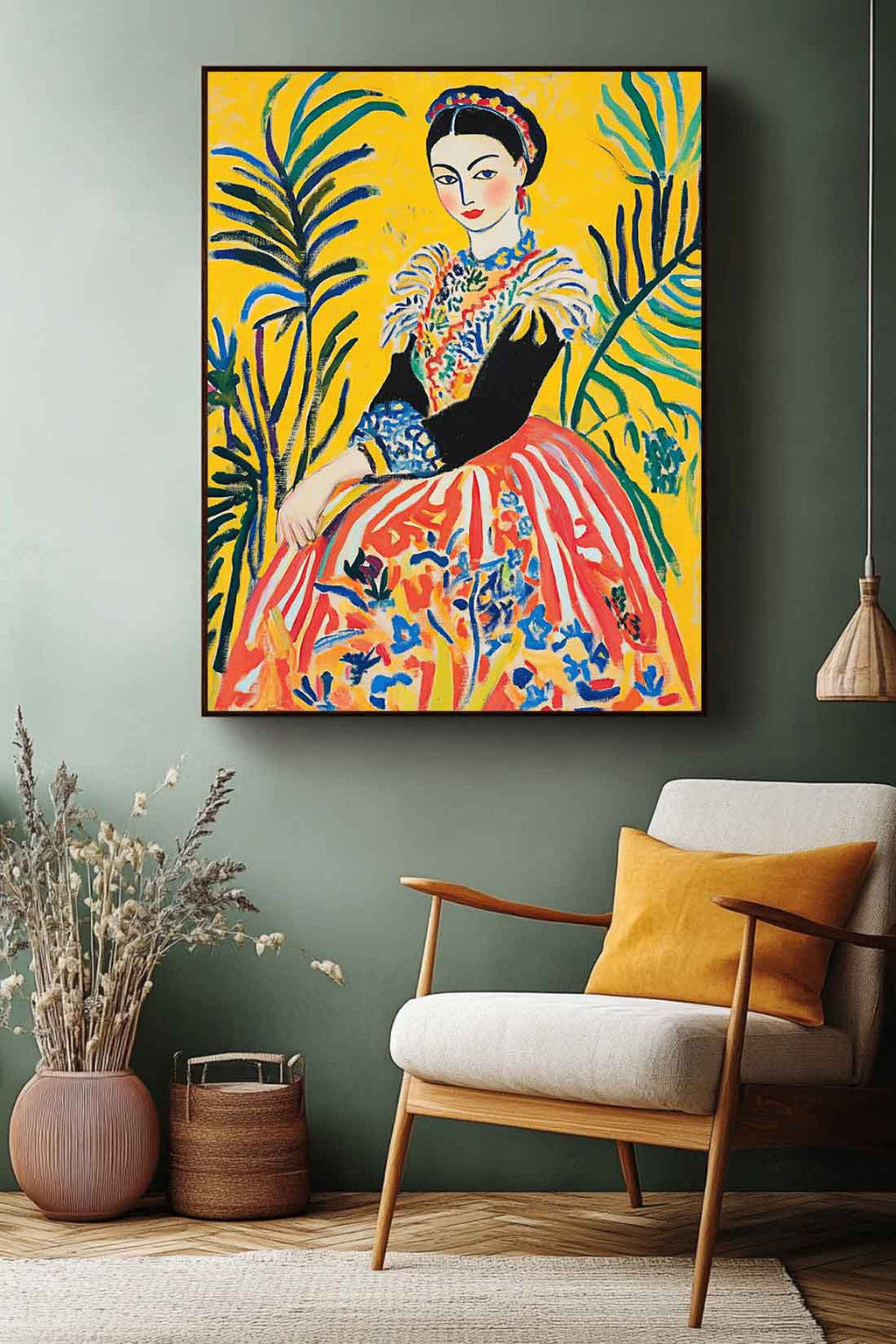 Fauvist Portrait Painting Vibrant Yellow Orange