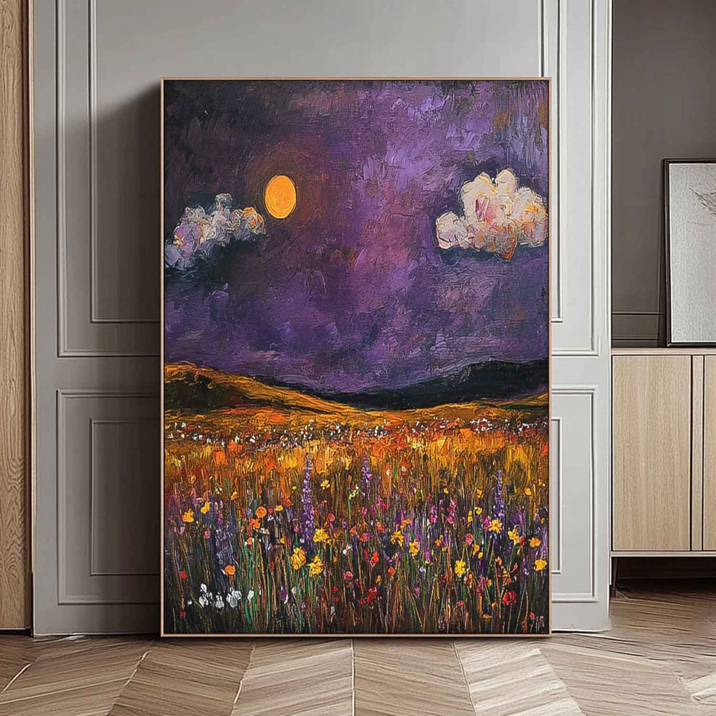 Moonlit Golden Meadow Impressionist Oil Painting