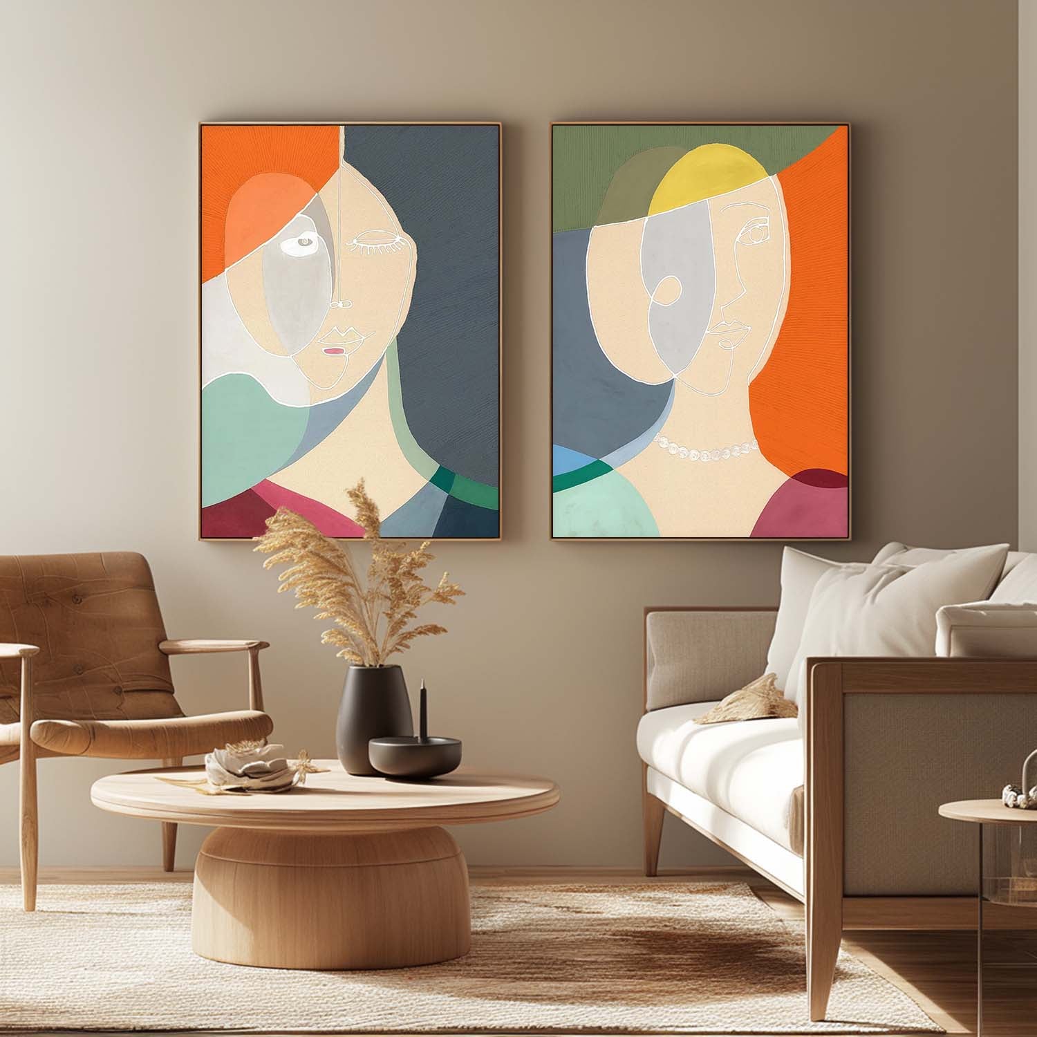 Modern Cubist Diptych Elegant Wall Art Sophisticated