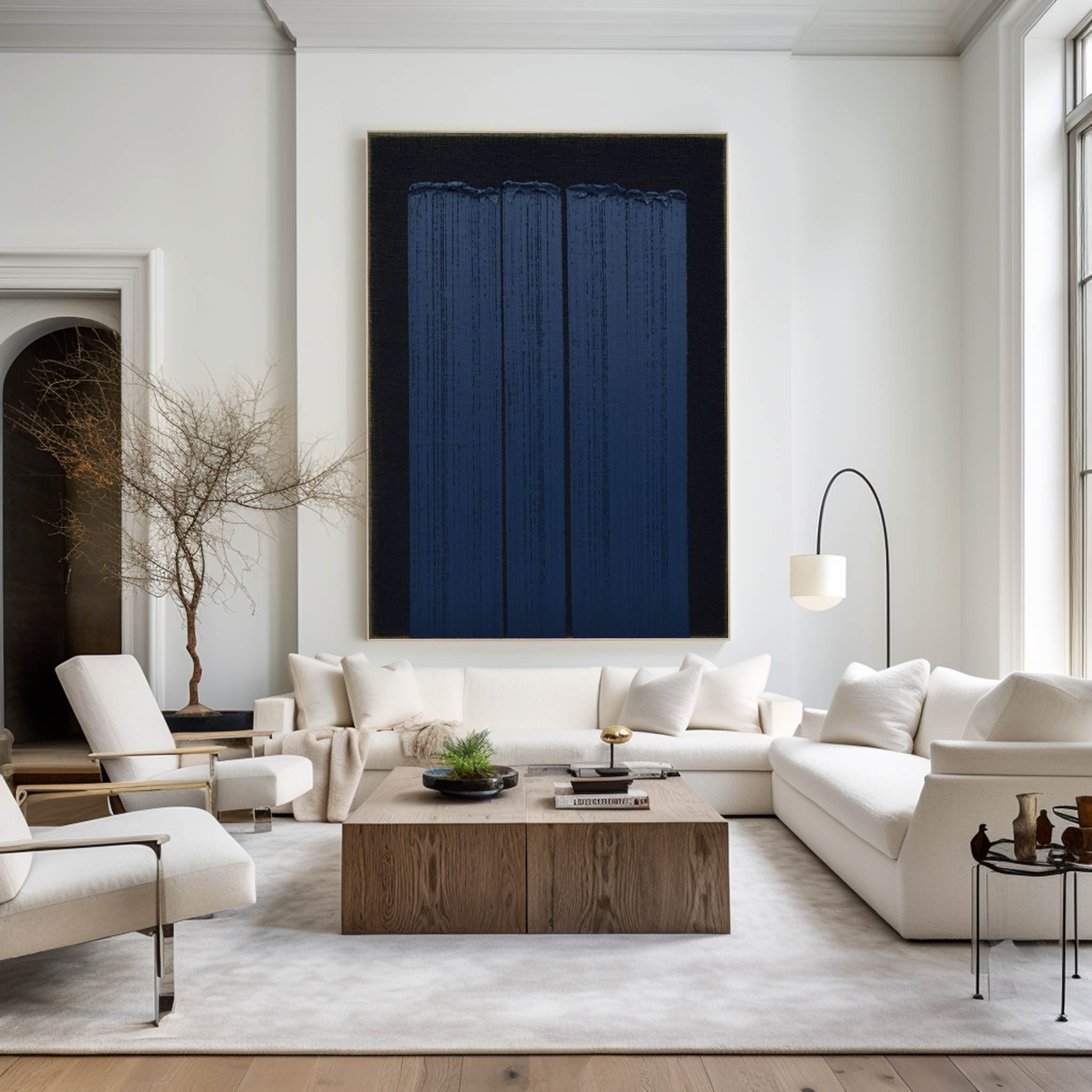 Textured Indigo Blue Vertical Abstract Painting