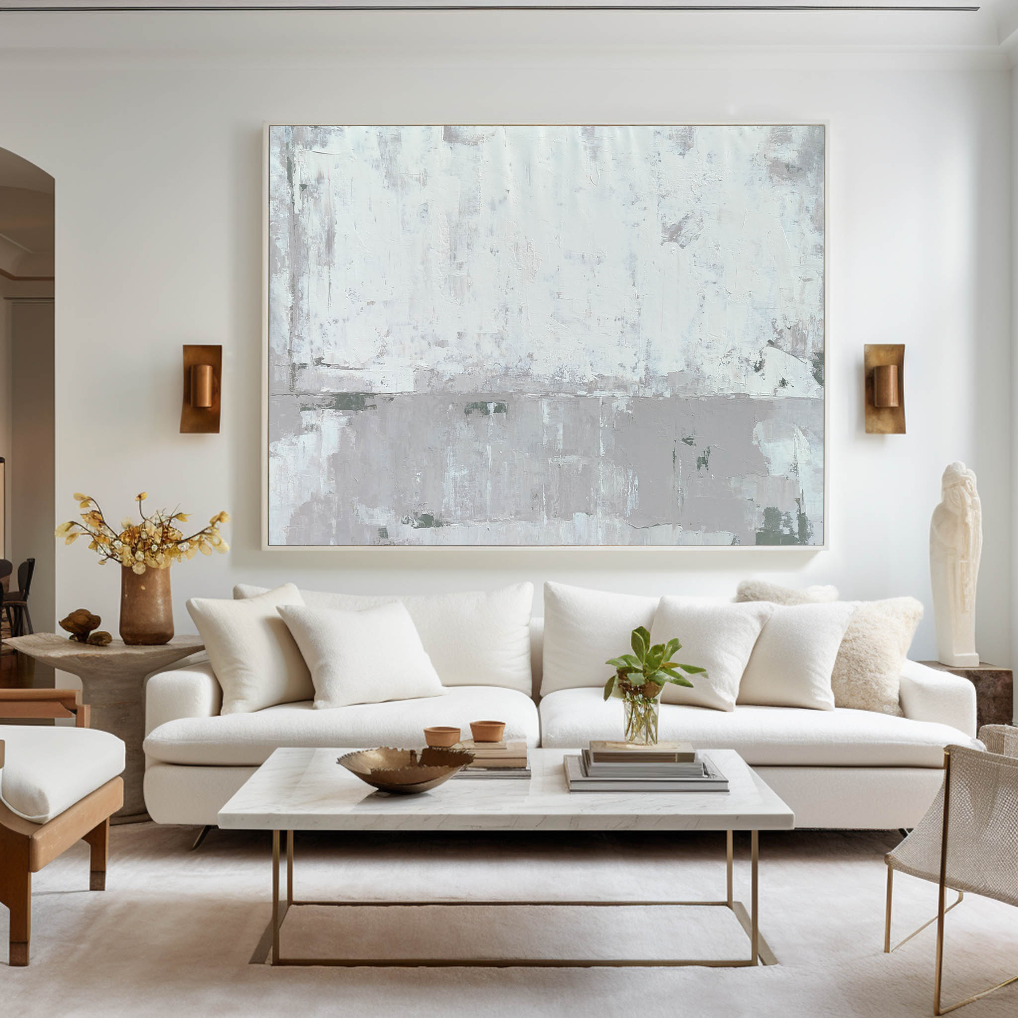 Minimalist Gray Block Painting Horizontal Modern